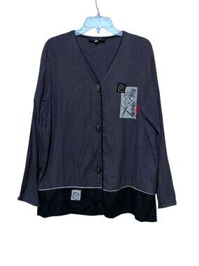 VTG Fenini Linen Jacket L Oversize Lagenlook Art Wear Teacher Poet 100% Linen